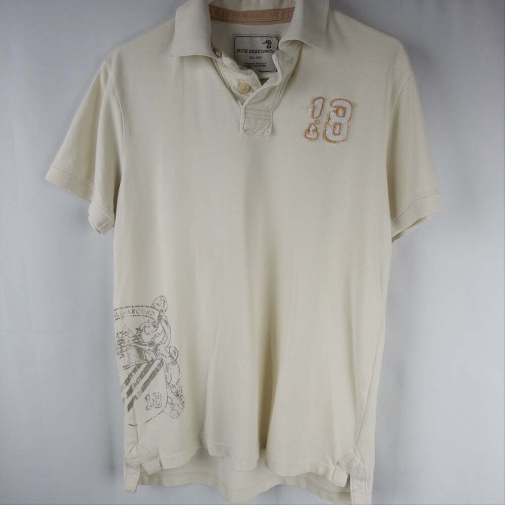 Duck Head Jeans Co. Men's Cream Short Sleeve Polo Shirt with Graphic Embroidery